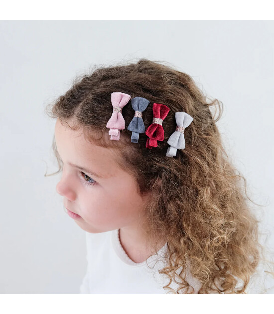 Mimi & Lula Saç Toka Set (4 Adet) // Christmas Velvet Bow