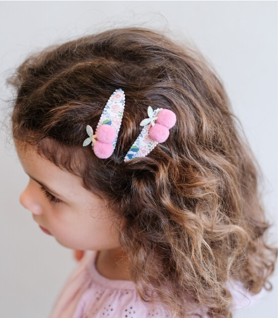Mimi & Lula Saç Toka Set (2 Adet) // Floral Pom Pom Cherries