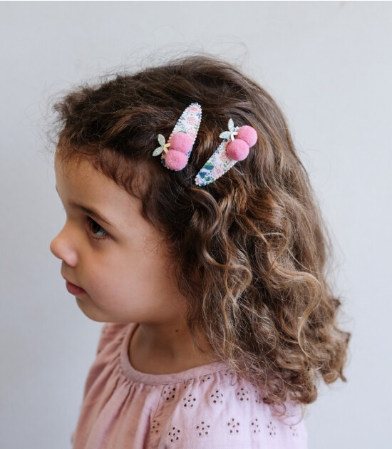 Mimi & Lula Saç Toka Set (2 Adet) // Floral Pom Pom Cherries