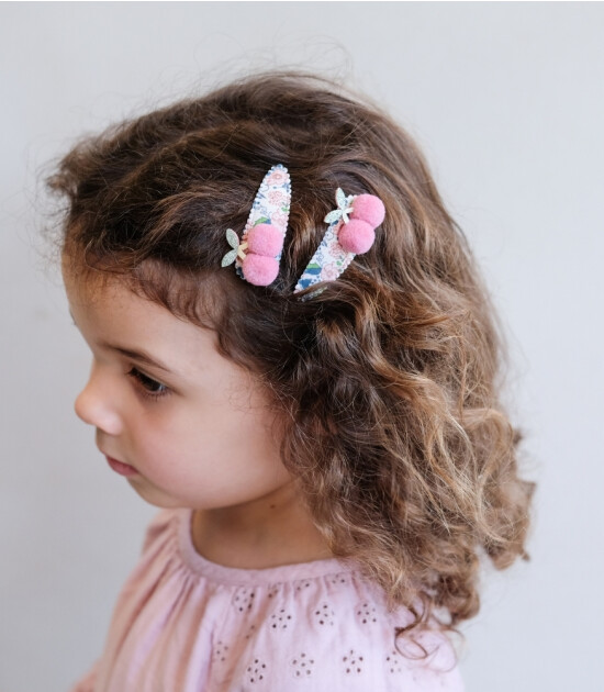 Mimi & Lula Saç Toka Set (2 Adet) // Floral Pom Pom Cherries