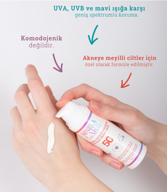 Minela Care 100% Organik Mineral Filtreli Akneye Meyilli Ciltler için Güneş Kremi (50 SPF)