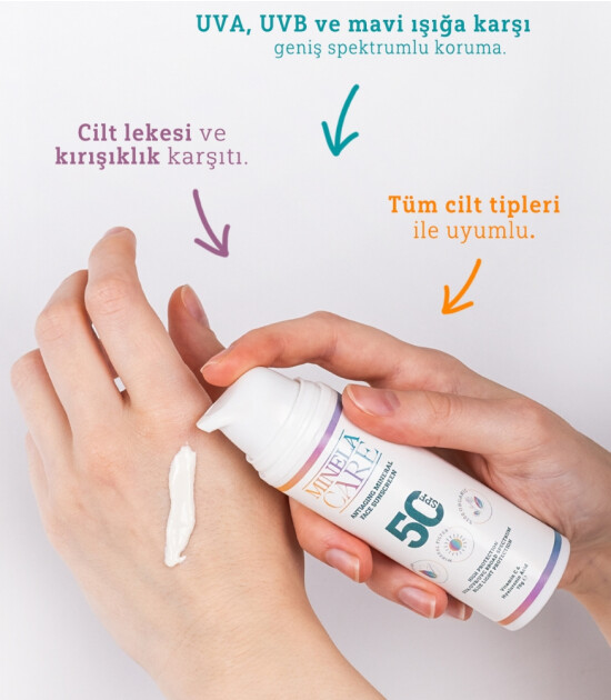 Minela Care 100% Organik Mineral Filtreli Leke ve Yaşlanma Karşıtı Yüz Güneş Kremi (50 SPF)
