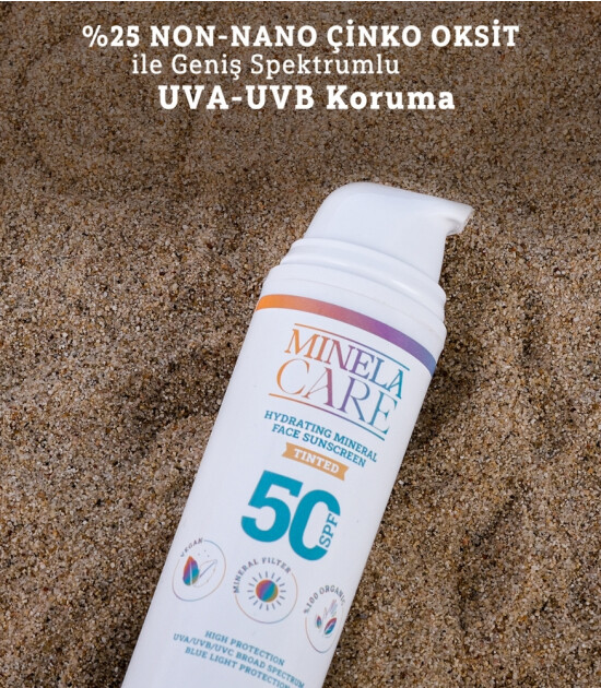 Minela Care 100% Organik Mineral Filtreli Nemlendirici Renkli Yüz Güneş Kremi (50 SPF)