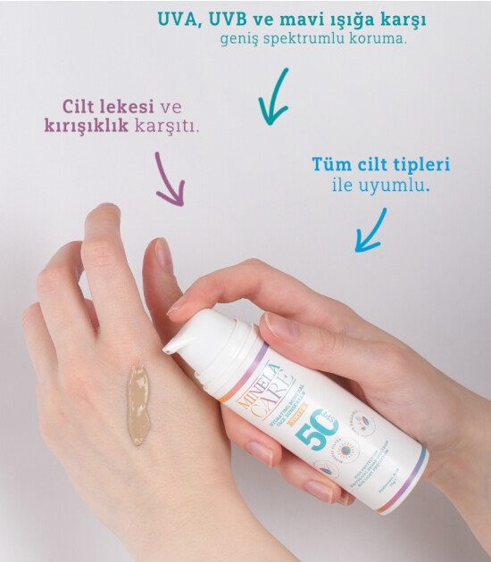 Minela Care 100% Organik Mineral Filtreli Nemlendirici Renkli Yüz Güneş Kremi (50 SPF)