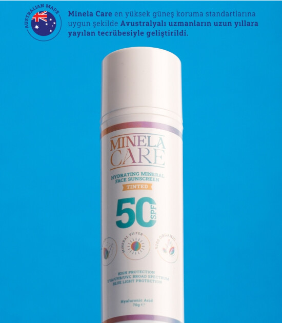 Minela Care 100% Organik Mineral Filtreli Nemlendirici Renkli Yüz Güneş Kremi (50 SPF)