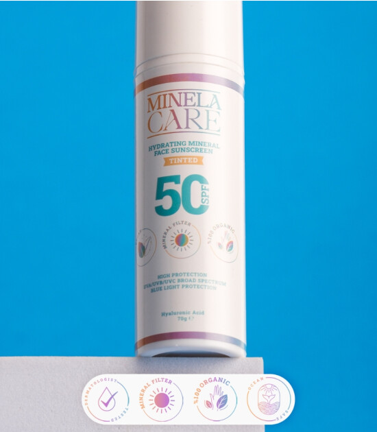 Minela Care 100% Organik Mineral Filtreli Nemlendirici Renkli Yüz Güneş Kremi (50 SPF)