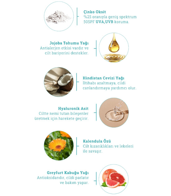 Minela Care 100% Organik Mineral Filtreli Nemlendirici Renkli Yüz Güneş Kremi (50 SPF)