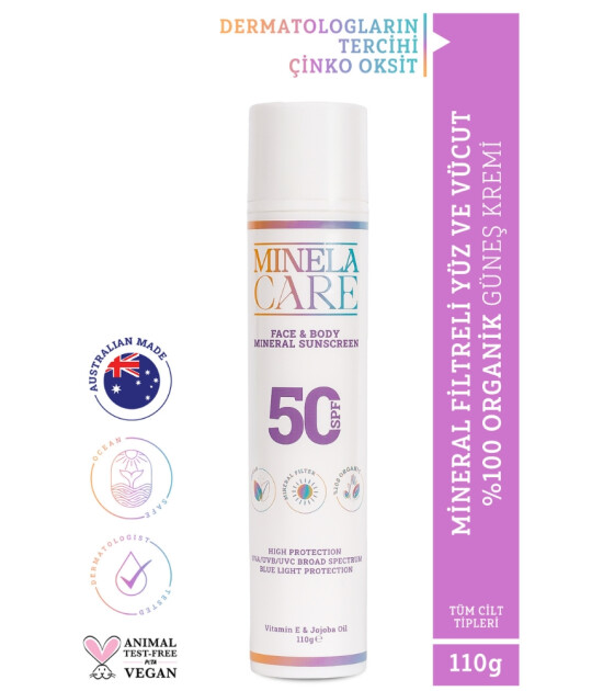 Minela Care 100% Organik Mineral Filtreli Yüz ve Vücut Güneş Kremi (50 SPF)