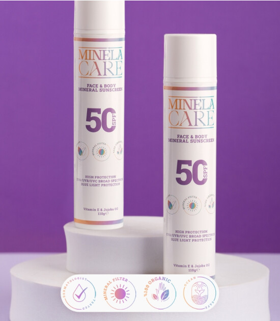 Minela Care 100% Organik Mineral Filtreli Yüz ve Vücut Güneş Kremi (50 SPF)