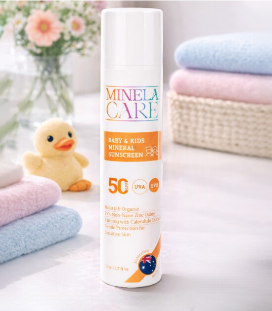 Minela Care 100% Organik Mineral Filtreli Bebek ve &Ccedil;ocuk G&uuml;neş Kremi (50 SPF)