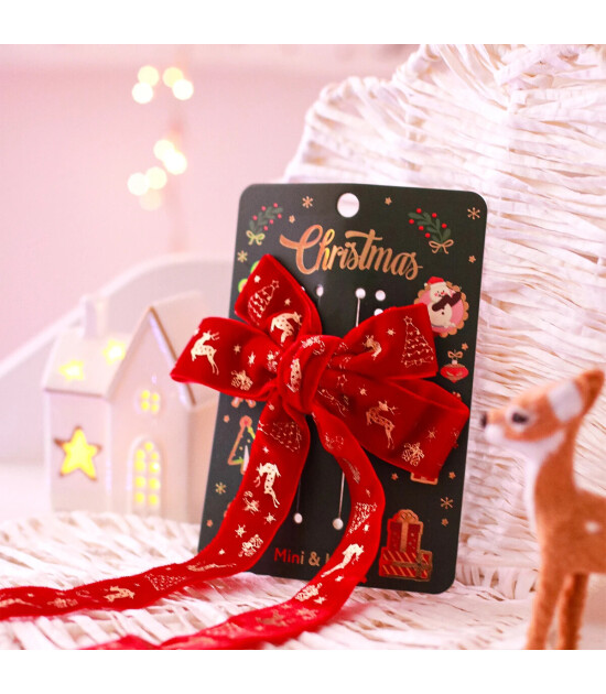 Mini & Kids Kadife Fiyonk Toka // Red Bow