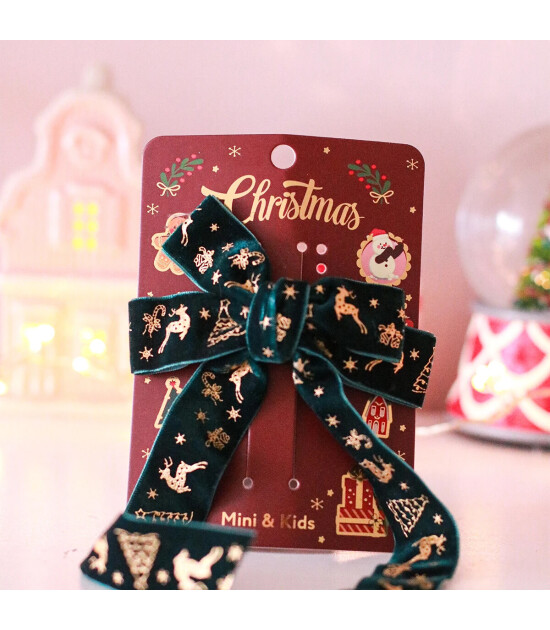 Mini & Kids Kadife Fiyonk Toka // Green Bow