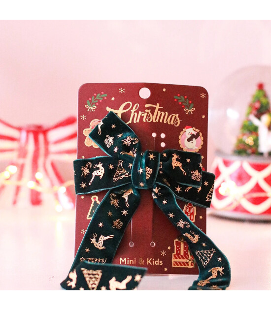 Mini & Kids Kadife Fiyonk Toka // Green Bow