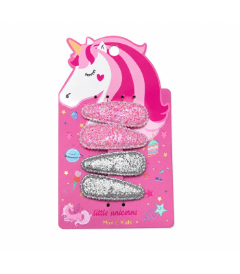 Mini & Kids 4'lü Unicorn Glitter Klips Toka // Pink - Silver