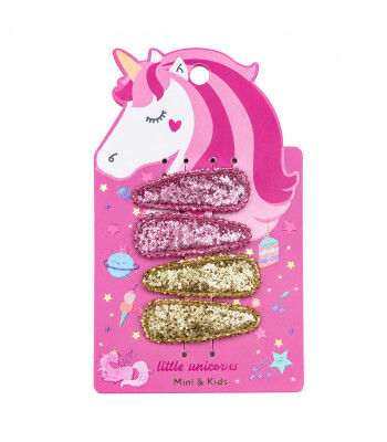 Mini & Kids 4'lü Unicorn Glitter Klips Toka // Pink - Gold