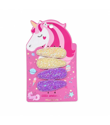 Mini & Kids 4'lü Unicorn Glitter Klips Toka // Purple - Yellow