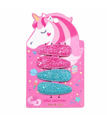 Mini & Kids 4'lü Unicorn Glitter Klips Toka // Pink - Mint