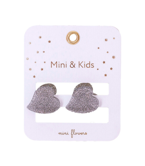 Mini & Kids Mini Kalp Kemik Toka // Glitter Silver