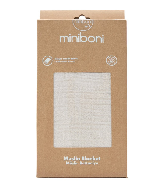 Miniboni M&uuml;slin Battaniye (110 x 120 cm) // Ecru
