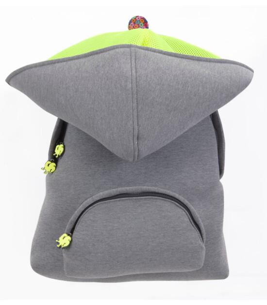 Morikukko Kapüşonlu Çocuk Sırt Çanta // Gri - Yeşil Şapka