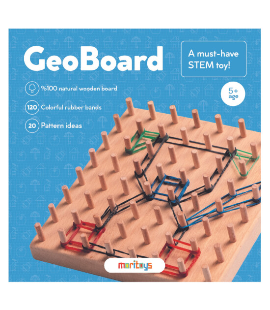 moritoys GeoBoard - Lastikli Montessori Geometri Ahşap Oyunu