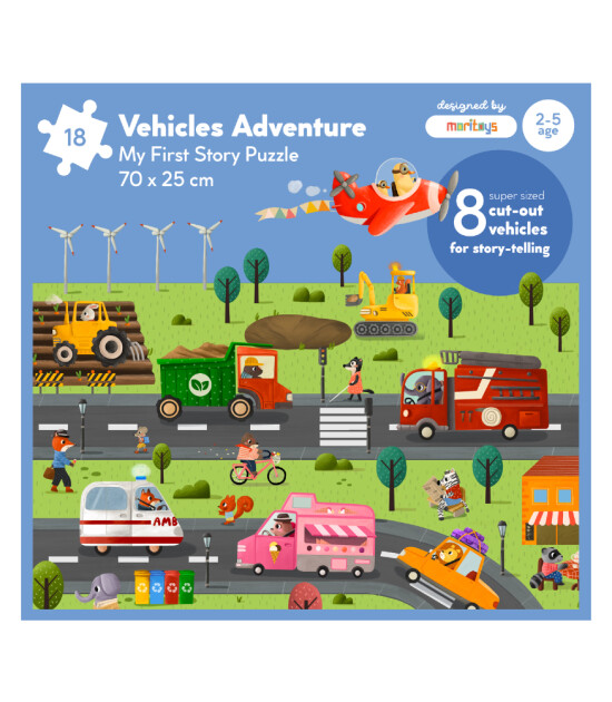 Moritoys Oyuncaklı Puzzle // Vehicles Adventure (18 Parça + 8 Araç)