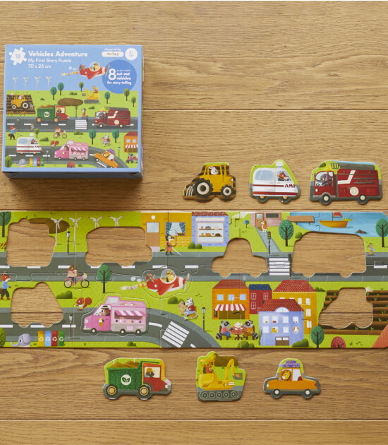 Moritoys Oyuncaklı Puzzle // Vehicles Adventure (18 Parça + 8 Araç)