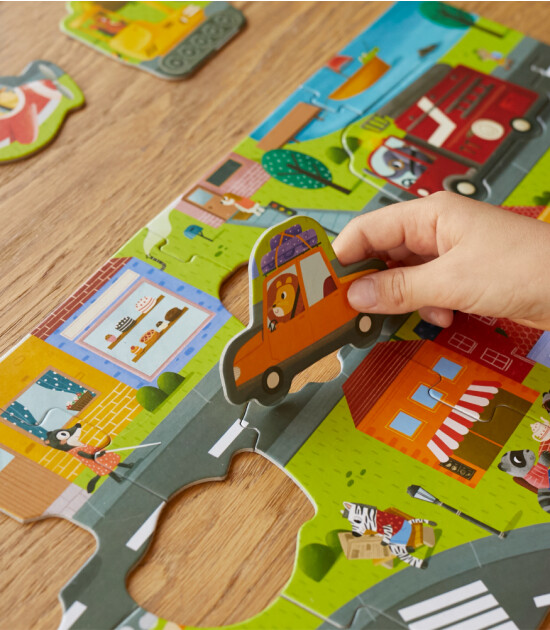 Moritoys Oyuncaklı Puzzle // Vehicles Adventure (18 Parça + 8 Araç)