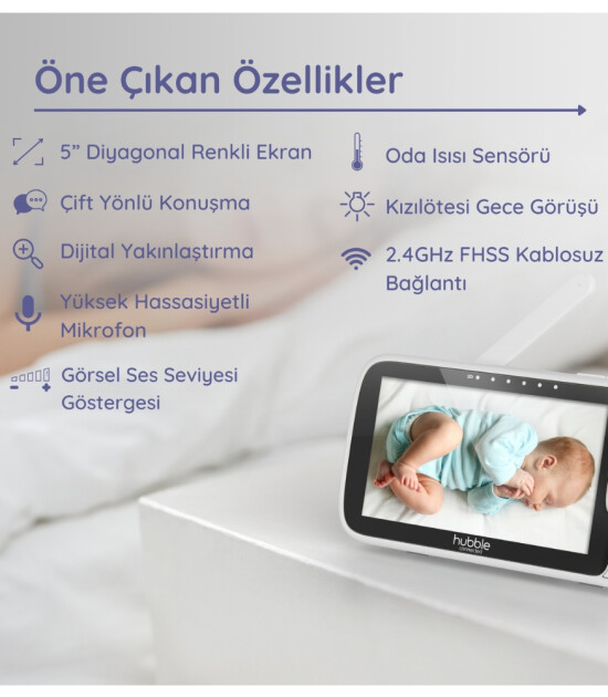 Hubble Nursery View Premium Dijital Ekranlı Bebek Kamerası (5 in&ccedil;)