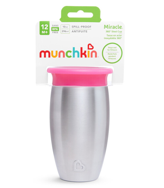 Munchkin Mucize 360 Çelik Alıştırma Bardağı // Pembe