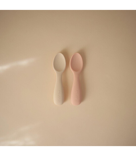 Mushie Başlangıç Silikon Kaşık Set // Blush - Shifting Sand