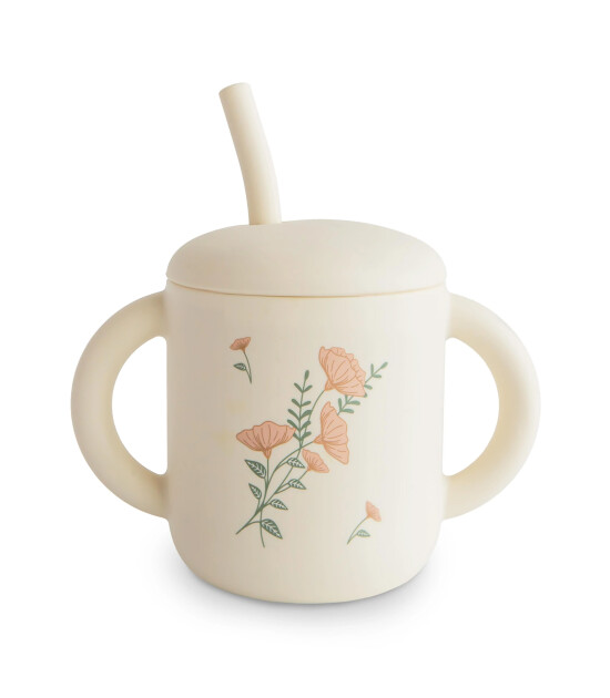 Mushie Pipetli Silikon Alıştırma Bardağı // Pink Flowers