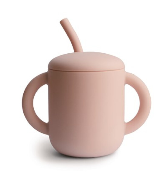 Mushie Pipetli Silikon Alıştırma Bardağı // Blush