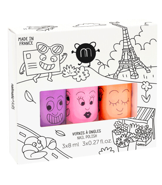 Nailmatic Kids Su Bazlı Çocuk Tırnak Cilası 3'lü Set // Neon Paris