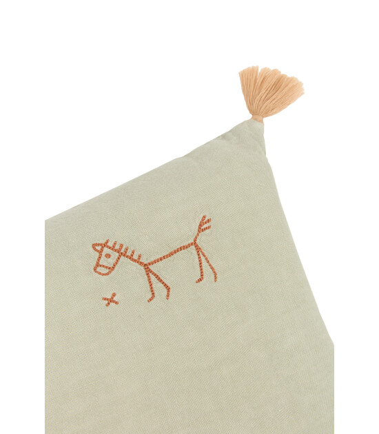 Nobodinoz İşlemeli Fransız Keten Yastık, Green Matcha