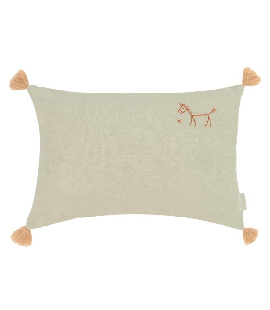 Nobodinoz İşlemeli Fransız Keten Yastık, Green Matcha