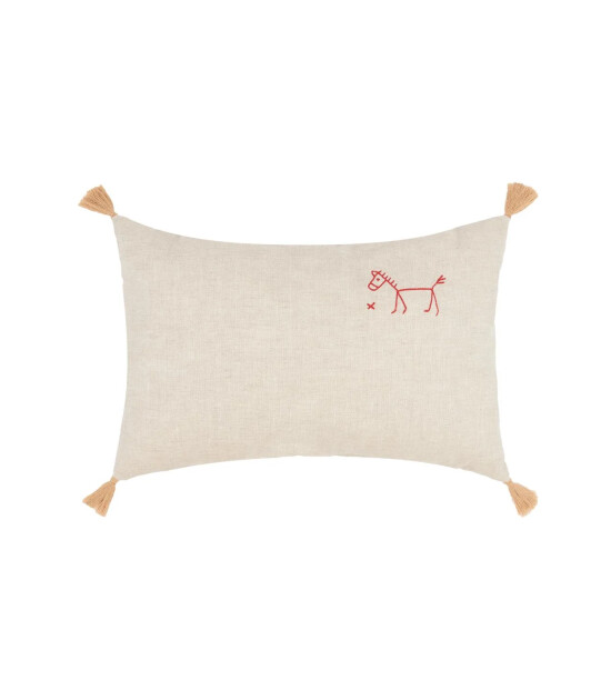 Nobodinoz İşlemeli Fransız Keten Yastık, Greige