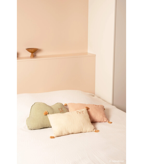 Nobodinoz İşlemeli Fransız Keten Yastık, Powder Pink