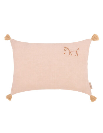 Nobodinoz İşlemeli Fransız Keten Yastık, Powder Pink