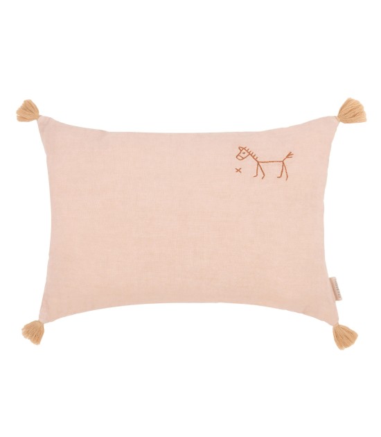 Nobodinoz İşlemeli Fransız Keten Yastık, Powder Pink