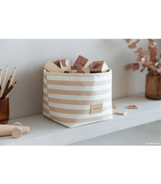 Nobodinoz Little Django Oyuncak Çantası, Taupe Thin Stripes /Natural