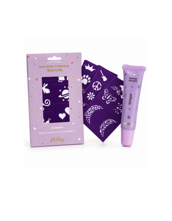 Oh Flossy Tekrar  Kullanılabilen Y&uuml;z Boyama ve Makyaj Kalıbı - Doğal Dudak Parlatıcısı Grape Set