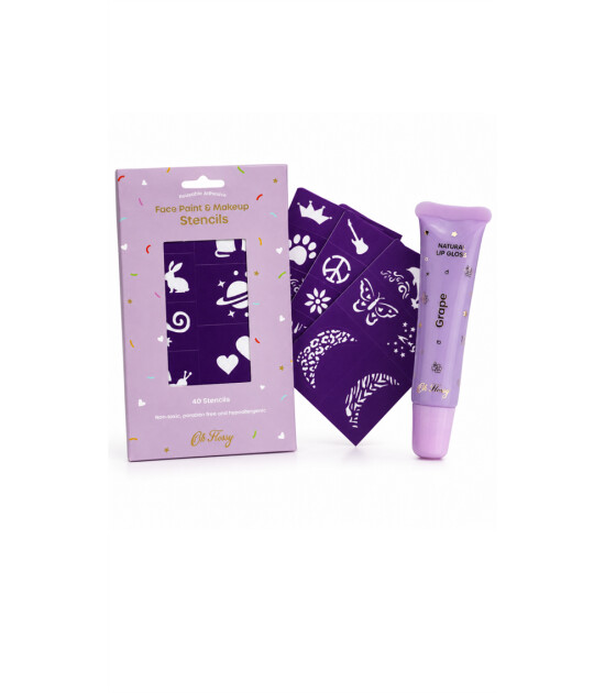 Oh Flossy Tekrar  Kullanılabilen Y&uuml;z Boyama ve Makyaj Kalıbı - Doğal Dudak Parlatıcısı Grape Set
