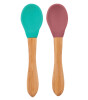 OiOi Bambu Saplı Silikon Kaşık İkili Set // Velvet Rose - Aqua Green