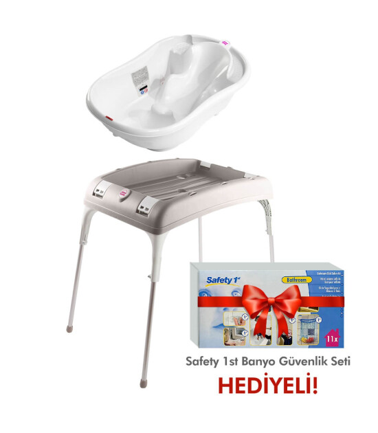 OkBaby Onda Banyo Küveti & Küvet Taşıyıcı Beyaz // Banyo Güvenlik Seti Hediye