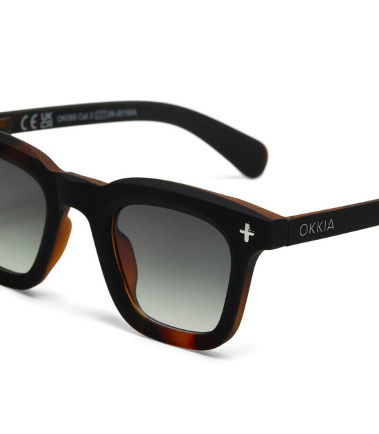 Okkia Firenze Unisex G&uuml;neş G&ouml;zl&uuml;ğ&uuml; Siyah Havana / Lens: Yeşil Gradyan