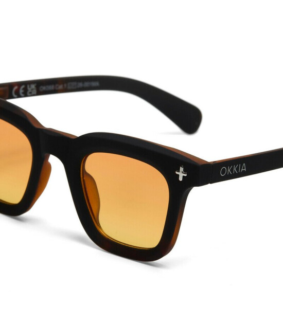 Okkia Firenze Unisex G&uuml;neş G&ouml;zl&uuml;ğ&uuml;Siyah Havana / Lens : Sarı
