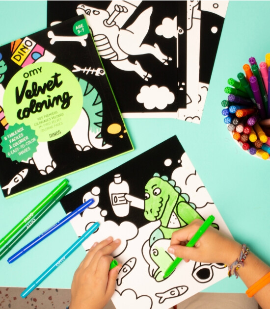 OMY Velvet Coloring Kadife Boya Kartları // Dino