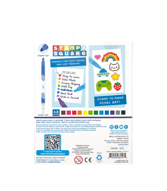 Ooly Stamp-A-Square Çift Uçlu 12’li Keçeli Kalem
