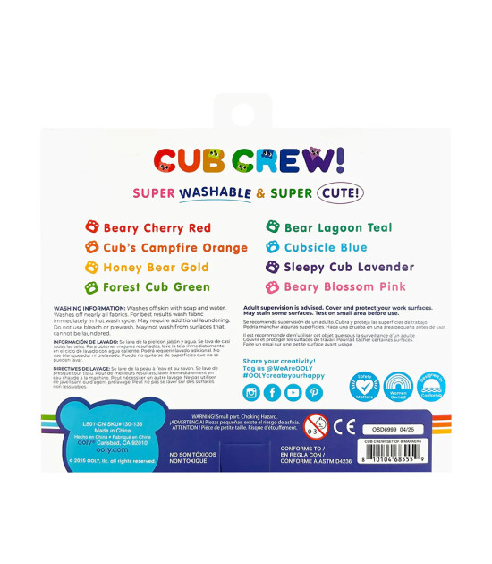 Ooly x Cub Crew Yıkanabilir Ke&ccedil;eli Kalem (8 Adet)